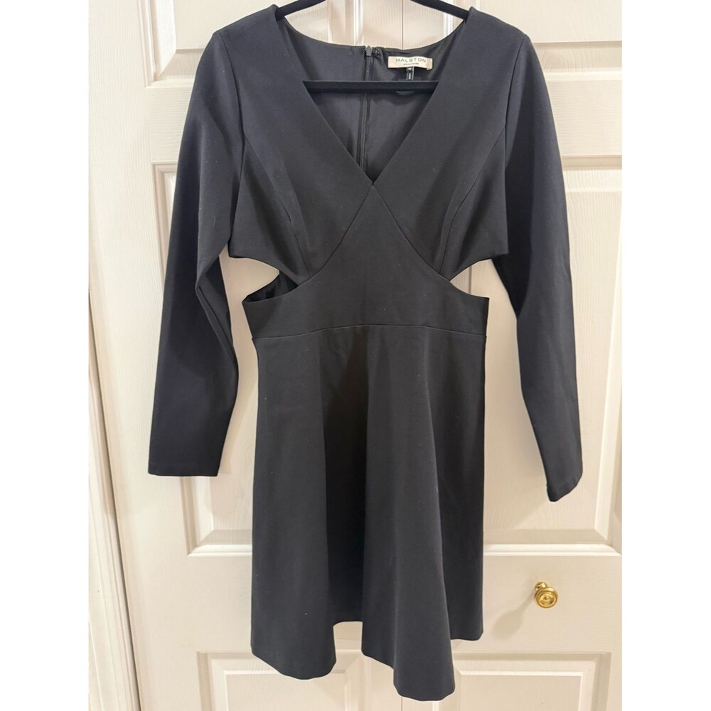 Halston Heritage Black Cutout Fit & Flare Mini Dress Long Sleeve Size 10